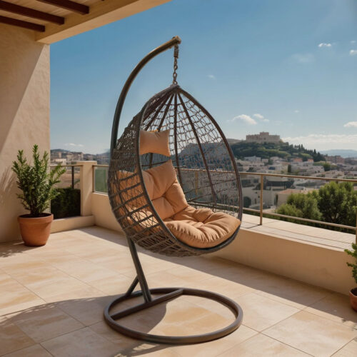 Κούνια Zafer pakoworld κρεμαστή μέταλλο-pp καφέ σφ.-μαξιλάρι μπεζ 106x103x200εκ (x1)