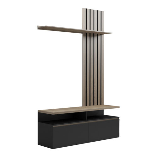 Σύνθετο σαλονιού Perlento pakoworld σε μαύρο με sonoma απόχρωση 140x41x219.5εκ (x1)