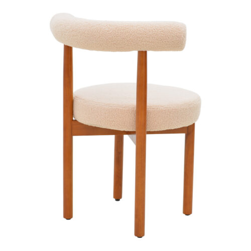 Καρέκλα Fenza pakoworld μπεζ μπουκλέ ύφασμα-πόδι ξύλο οξιάς σε καρυδί απόχρωση 60x54x75εκ (x2)