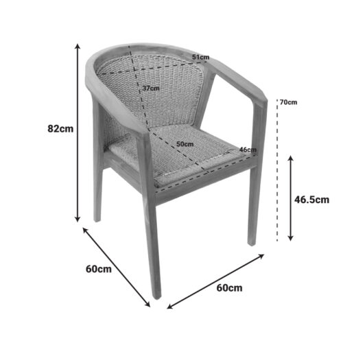 Πολυθρόνα Granny pakoworld teak wood και συνθετικό σχοινί σε φυσική απόχρωση 60x60x82εκ (x1)