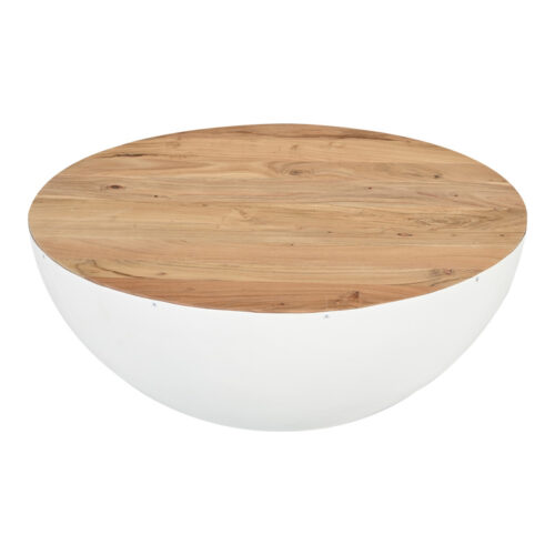 Τραπέζι σαλονιού Coffelty Inart μασίφ ξύλο ακακίας - λευκό μέταλλο Φ90x40εκ (x1)