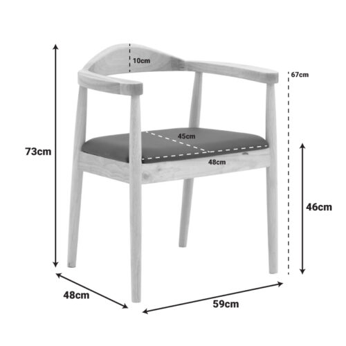 Πολυθρόνα Joube pakoworld rubberwood σε φυσική απόχρωση με μαύρο pu μαξιλάρι 59x48x73εκ (x2)