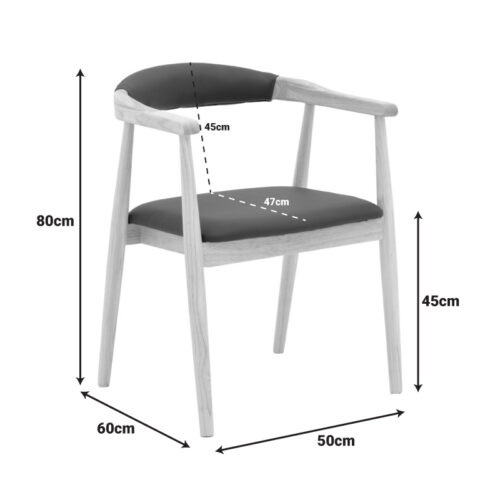 Πολυθρόνα Sandi pakoworld rubberwood σε φυσική απόχρωση με μαύρο pu μαξιλάρι 50x60x80εκ (x2)