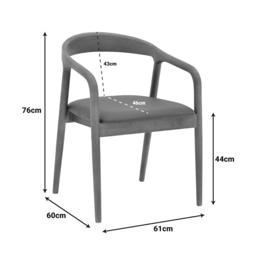 Πολυθρόνα Hogie pakoworld rubberwood σε φυσική απόχρωση με μαύρο pu μαξιλάρι 61x60x76εκ (x2)