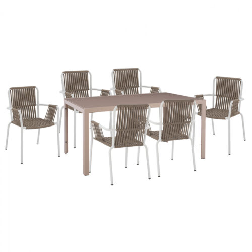 ΣΕΤ ΤΡΑΠΕΖΑΡΙΑ 7ΤΜΧ ΤΡΑΠΕΖΙ ΚΑΠΟΥΤΣΙΝΟ 150Χ90 & ΠΟΛΥΘΡΟΝΕΣ ΛΕΥΚΕΣ ΜΕ ΣΧΟΙΝΙ HM11500 (x1)