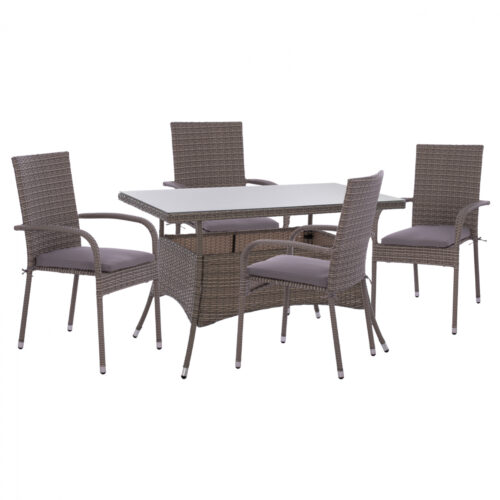 ΣΕΤ ΤΡΑΠΕΖΑΡΙΑΣ 5ΤΜΧ ΤΡΑΠ. 120X70 & ΠΟΛΥΘΡΟΝΕΣ WICKER RATTAN ΓΚΡΙ HM11711.31 (x1)
