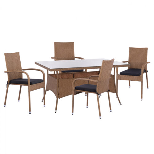 ΣΕΤ ΤΡΑΠΕΖΑΡΙΑΣ 5ΤΜΧ ΤΡΑΠ. 150Χ90 & ΠΟΛΥΘΡΟΝΕΣ WICKER RATTAN ΜΠΕΖ ΚΑΦΕ HM11713.02 (x1)