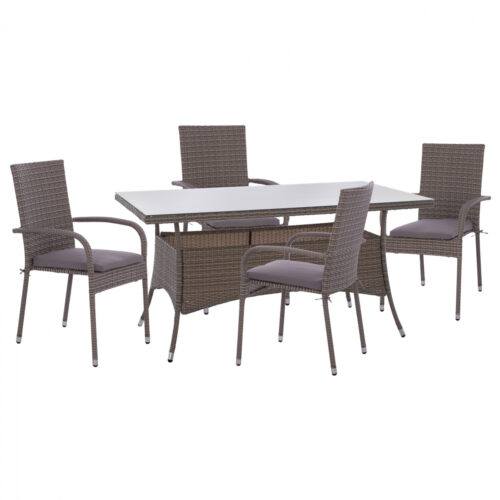 ΣΕΤ ΤΡΑΠΕΖΑΡΙΑΣ 5ΤΜΧ ΤΡΑΠ. 150Χ90 & ΠΟΛΥΘΡΟΝΕΣ WICKER RATTAN ΓΚΡΙ HM11713.01 (x1)