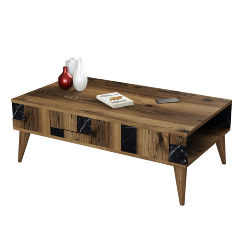 ΤΡΑΠΕΖΙ ΣΑΛΟΝΙΟΥ HM9504.02 ΜΕΛΑΜΙΝΗΣ ΚΑΡΥΔΙ-ΜΑΥΡΟ ΜΑΡΜΑΡΟ 105x60x37.6Υεκ. (x1)