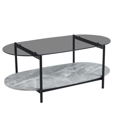 ΤΡΑΠΕΖΙ ΣΑΛΟΝΙΟΥ ΟΒΑΛ KITTY HM18040 ΓΥΑΛΙ ΦΙΜΕ TOP-GREY MARBLE ΜΕΛΑΜΙΝΗ 110x50x43Υεκ (x1)