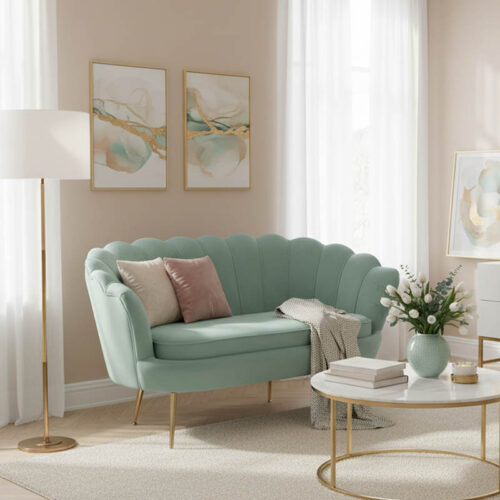 Καναπές 2θέσιος Daimon pakoworld βελούδο σε φυστικί απόχρωση 134x70x77εκ (x1)