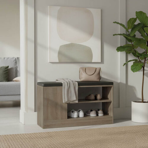 Παπουτσοθήκη-σκαμπό Deboule pakoworld 8 ζευγών σε sonoma-μαύρη απόχρωση 90x30x46εκ (x1)