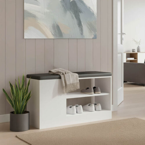 Παπουτσοθήκη-σκαμπό Deboule pakoworld 8 ζευγών σε λευκή-μαύρη απόχρωση 90x30x46εκ (x1)