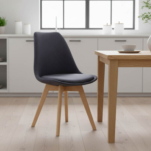 Καρέκλα Gaston pakoworld γκρι σκούρο ύφασμα και ξύλινο πόδι σε φυσική απόχρωση 48x55x83εκ (x1)