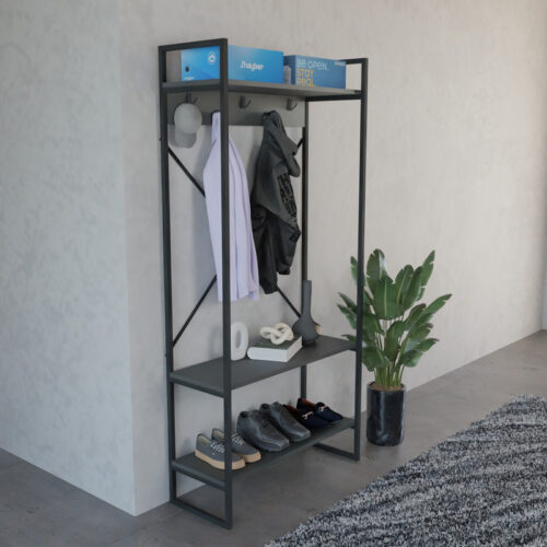 Έπιπλο εισόδου Levento pakoworld ανθρακί με μαύρο μεταλλικό σκελετό 88x34x180εκ (x1)