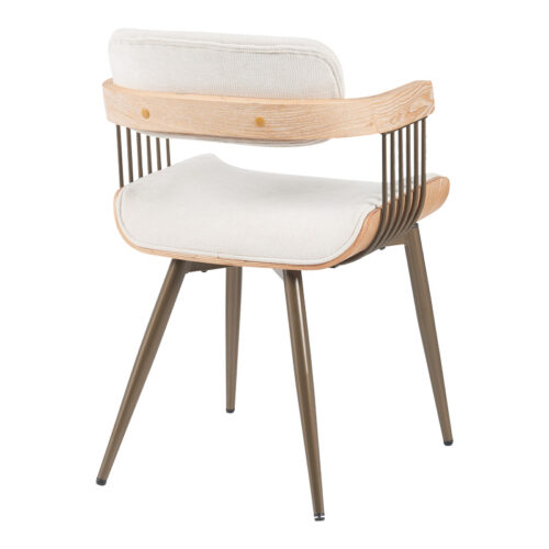 Πολυθρόνα Cameo pakoworld μέταλλο μπρονζέ-white-wash ξύλο-μπέζ ύφασμα 53x49.5x75.5εκ (x1)