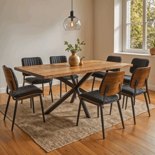 Τραπέζι Lenoua pakoworld μασίφ ξύλο ακακίας πάχους 3.7-4εκ σε φυσική απόχρωση με μαύρα μεταλλικά πόδια 200x100x76εκ (x1)