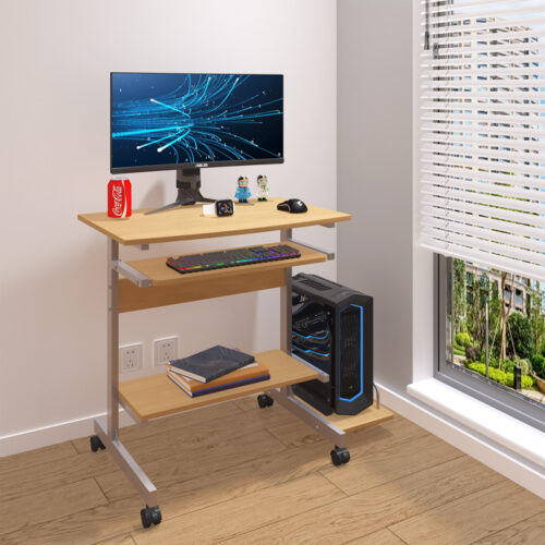 Γραφείο υπολογιστή Veronce pakoworld σε φυσική απόχρωση με μεταλλικό σκελετό 89x47x71εκ (x1)