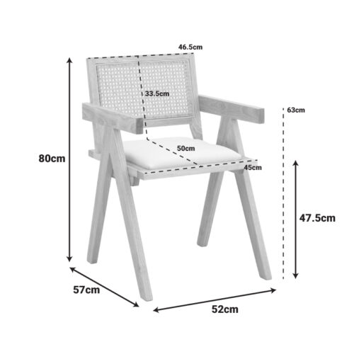 Πολυθρόνα Winslow pakoworld rubberwood σε φυσική απόχρωση-ύφασμα λευκό 51x54x80εκ (x1)