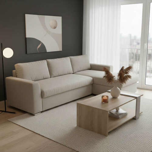 Γωνιακός καναπές-κρεβάτι δεξιά γωνία Belle pakoworld μπεζ 236x164x88εκ (x1)