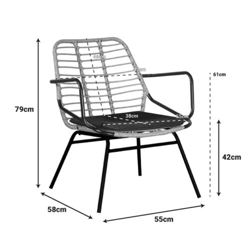 Πολυθρόνα κήπου Naoki pakoworld με μαξιλάρι pe φυσικό-μέταλλο μαύρο πόδι 58x63x81εκ (x1)