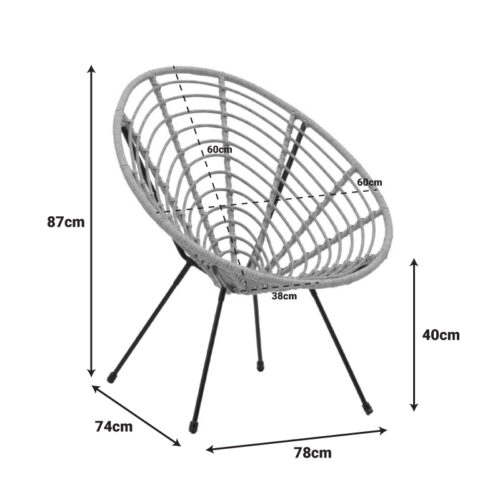 Πολυθρόνα Naoki pakoworld pe ratatn σε φυσική απόχρωση-μέταλλο μαύρο πόδι 78x74x87εκ (x1)