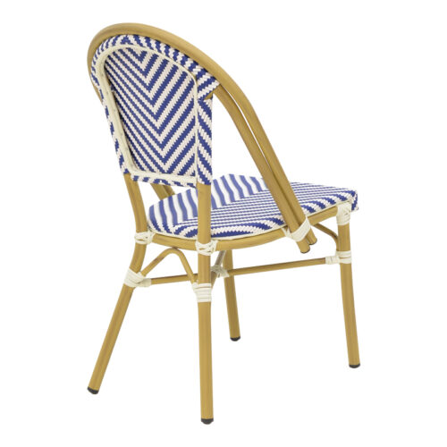 Καρέκλα Uamrin pakoworld στοιβαζόμενη φυσικό αλουμίνιο-λευκό και μπλε pe rattan 46x57x85εκ (x1)