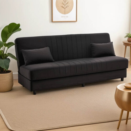 Καναπές-κρεβάτι με αποθηκευτικό χώρο τριθέσιος Romina pakoworld μαύρο ύφασμα 190x85x90εκ (x1)