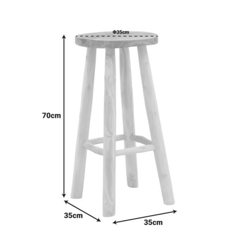 Σκαμπό μπαρ Nusiwo pakoworld teak ξύλο σε φυσική απόχρωση Φ35x70εκ (x1)