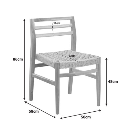 Καρέκλα Tuga pakoworld σκελετός teak ξύλο-pe σχοινί σε φυσική απόχρωση 50x58x86εκ (x1)