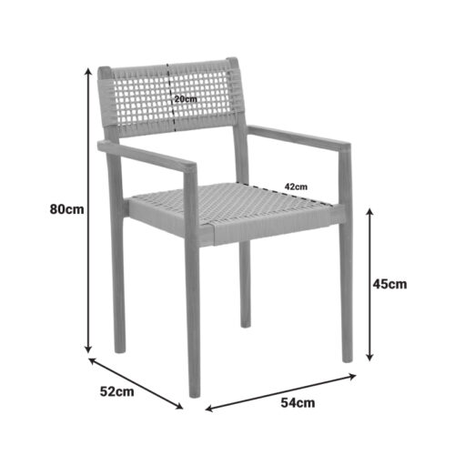 Πολυθρόνα Lengan pakoworld σκελετός teak ξύλο σε φυσική απόχρωση-μπεζ σχοινί 54x52x80εκ (x1)