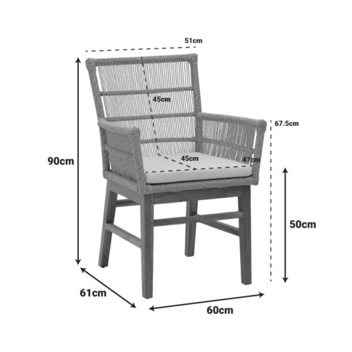 Πολυθρόνα Inca pakoworld teak ξύλο και συνθετικό σχοινί σε φυσική-μαύρη απόχρωση με μαξιλάρι 60x61x90εκ (x1)