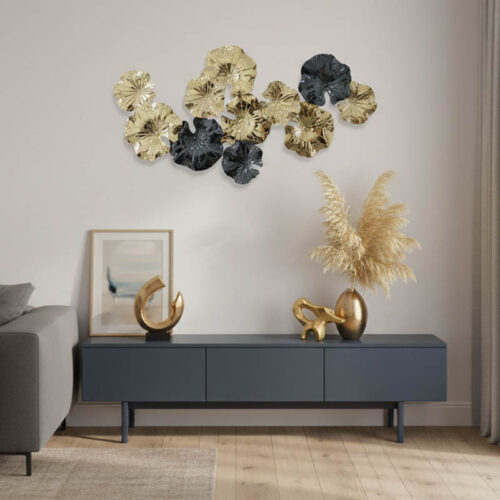 Διακοσμητικό τοίχου Merinda Inart μέταλλο σε χρυσή-μαύρη απόχρωση 88x47x5εκ (x1)