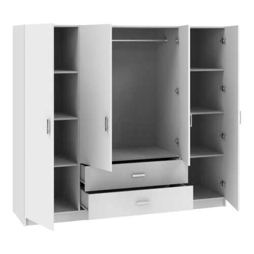 Ντουλάπα τετράφυλλη Royal pakoworld με συρτάρια λευκό 200x58x177εκ (x1)