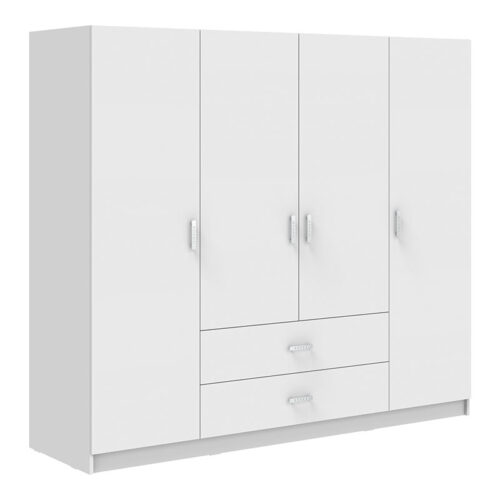 Ντουλάπα τετράφυλλη Royal pakoworld με συρτάρια και πατάρι λευκό 200x58x230εκ (x1)