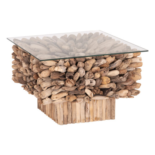 ΤΡΑΠΕΖΙ ΣΑΛΟΝΙΟΥ ΤΕΤΡΑΓΩΝΟ SPARROW HM9961 DRIFTWOOD--ΓΥΑΛΙ 75x75x51Υεκ. (x1)