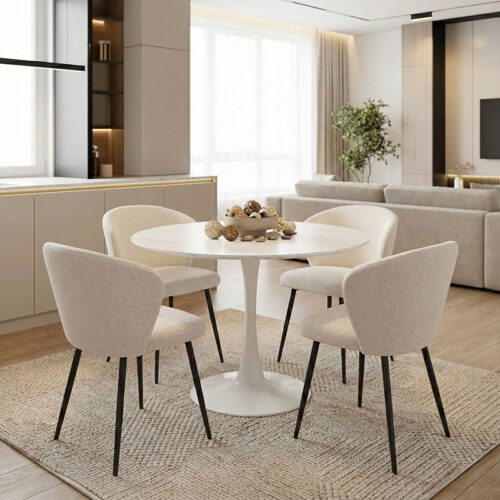 Tραπέζι Balou pakoworld mdf σε λευκή απόχρωση με όψη μαρμάρου Φ100x73εκ (x1)