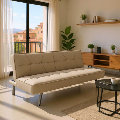 Καναπές-κρεβάτι Travis pakoworld 3θέσιος με ύφασμα μπεζ 175x83x74εκ (x1)