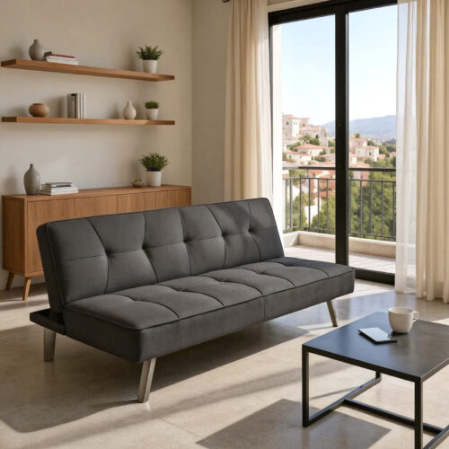 Καναπές-κρεβάτι Travis pakoworld 3θέσιος με ύφασμα ανθρακί 175x83x74εκ (x1)