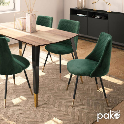 Καρέκλα Giselle pakoworld βελούδο σκούρο πράσινο-μαύρο χρυσό πόδι (x4)