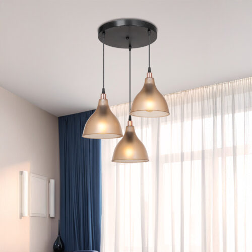 Φωτιστικό οροφής τρίφωτο Orazio pakoworld Ε27 μελί-μαύρο Φ40x80εκ (x1)