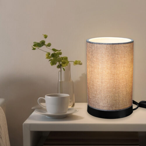 Επιτραπέζιο φωτιστικό Fana pakoworld ύφασμα σε γκρι απόχρωση Φ14x21εκ (x1)