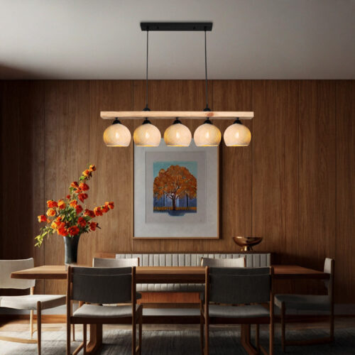 Φωτιστικό οροφής πεντάφωτο Salote pakoworld Ε27 σε καφέ-κρέμα απόχρωση 100x18x24εκ (x1)