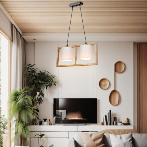 Φωτιστικό οροφής δίφωτο Sereda I pakoworld Ε14 σε καφέ-cream απόχρωση 54x14x27εκ (x1)