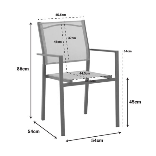 Πολυθρόνα Confidence pakoworld ανθρακί μέταλλο και γκρι textilene 54x54x86εκ (x1)