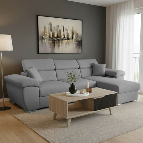 Γωνιακός καναπές-κρεβάτι αναστρέψιμος Comy pakoworld γκρι 286x160x75-90εκ (x1)