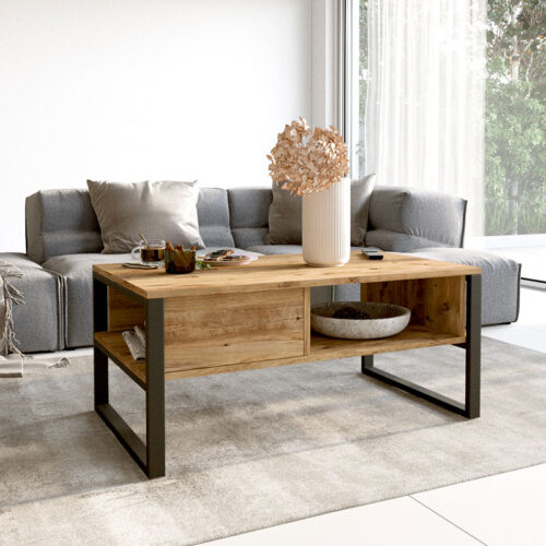 Τραπέζι σαλονιού Honora pakoworld oak-μαύρο 100x60x44,5εκ (x1)
