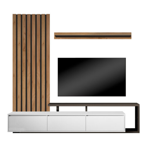 Σύνθετο σαλονιού Claironse pakoworld σε φυσική απόχρωση-ανθρακί-ανοιχτό γκρι 225x37.6x210εκ (x1)