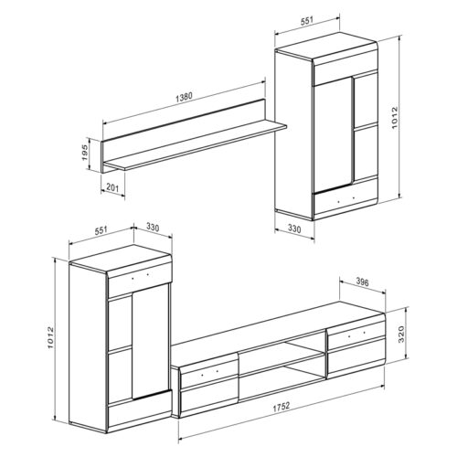 Σύνθετο σαλονιού Saleto pakoworld λευκό 230.2x39.6x202.4εκ (x1)