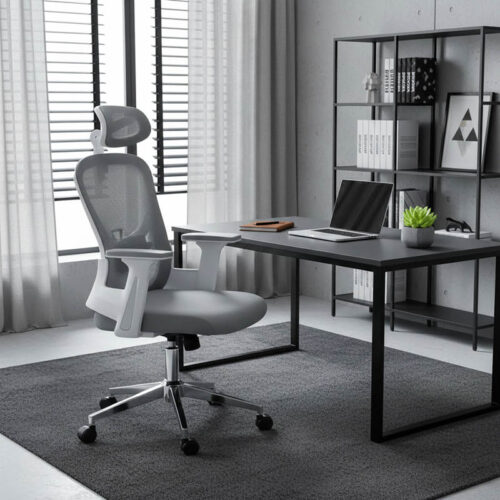 Καρέκλα γραφείου διευθυντή Ignatius pakoworld mesh ανοιχτό γκρι (x1)